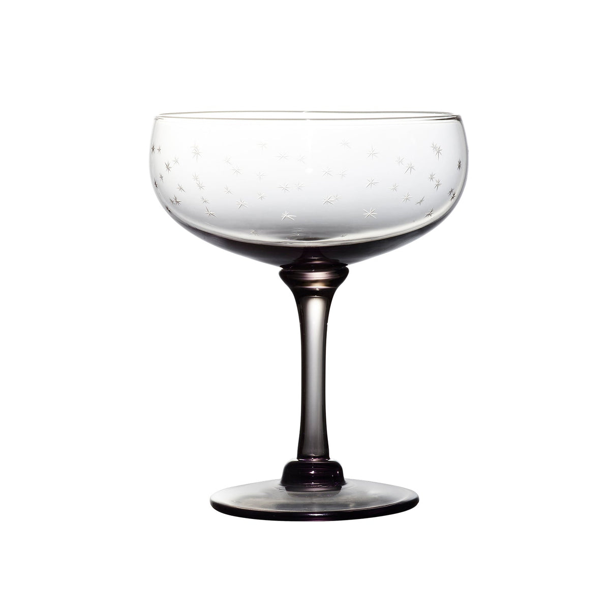 four smoky crystal cocktail glasses with stars design