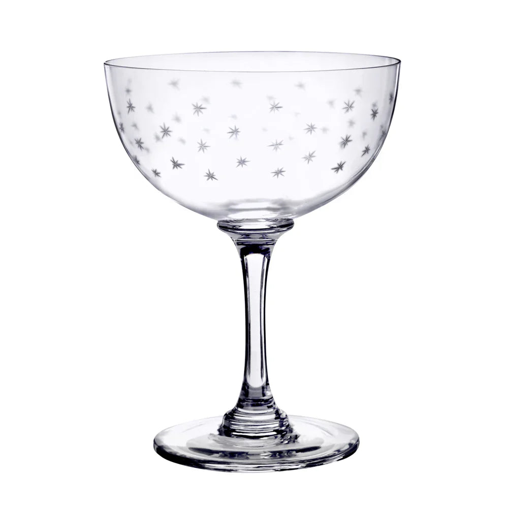 Large Crystal Champagne Saucers with Stars Design